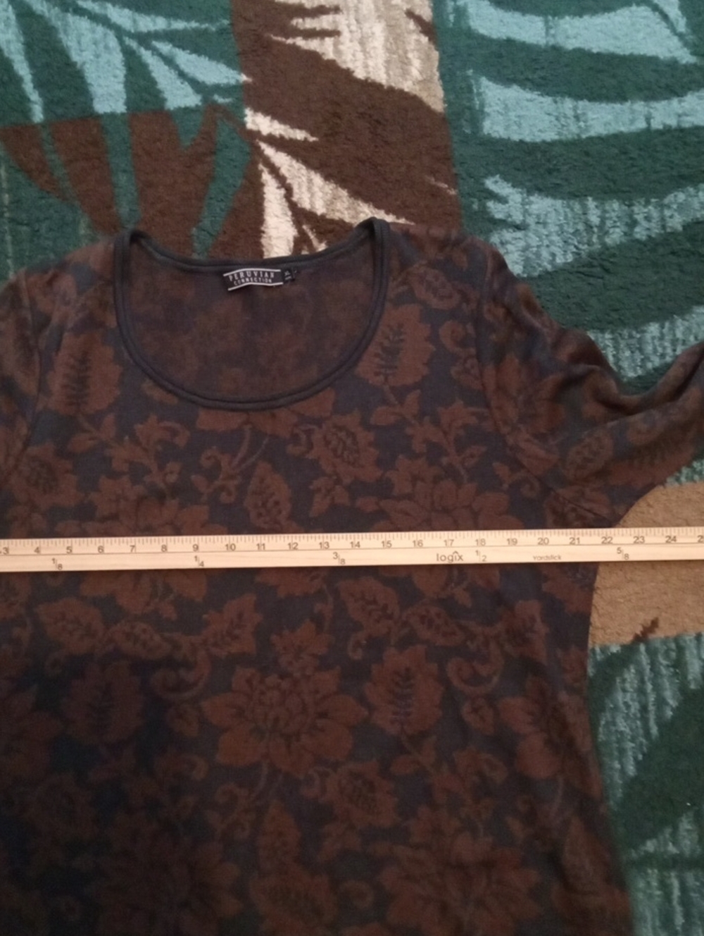 Peruvian Connection Womens Pima Cotton Florak Top Fall Earthy Boho Casual XL - Picture 10 of 12